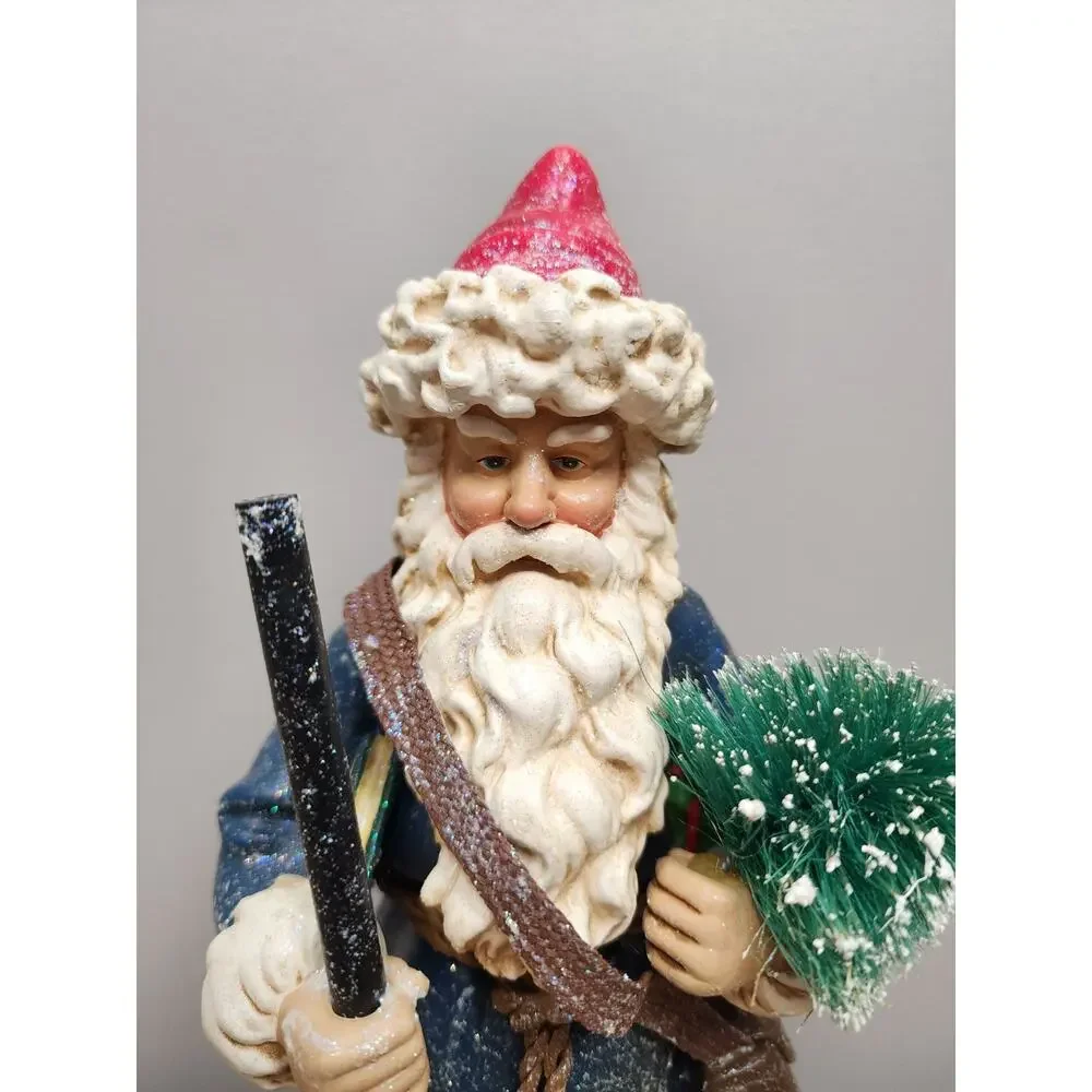 Department 56 Santa Holding Tree Bag & Stick Statue Figure for Mantle Table 12